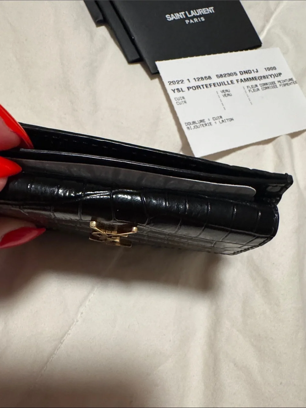 🆕NWT- YSL Uptown Croc embossed Leather Card Holder- gold YSL
